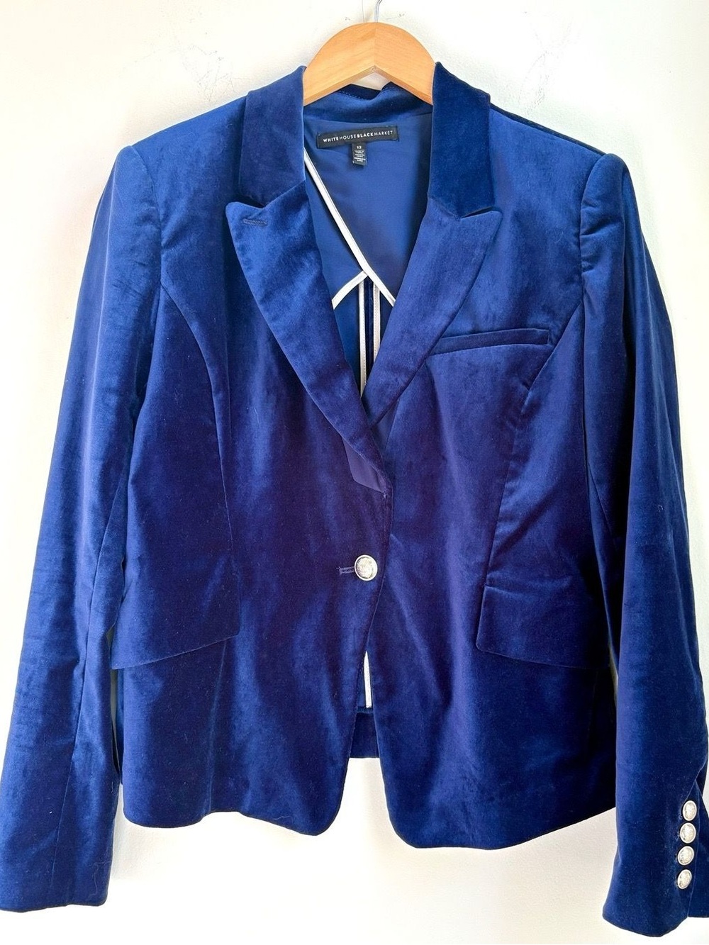White House Black Market Cobalt Blue Velvet Feminine Fit Blazer Jacket size 12